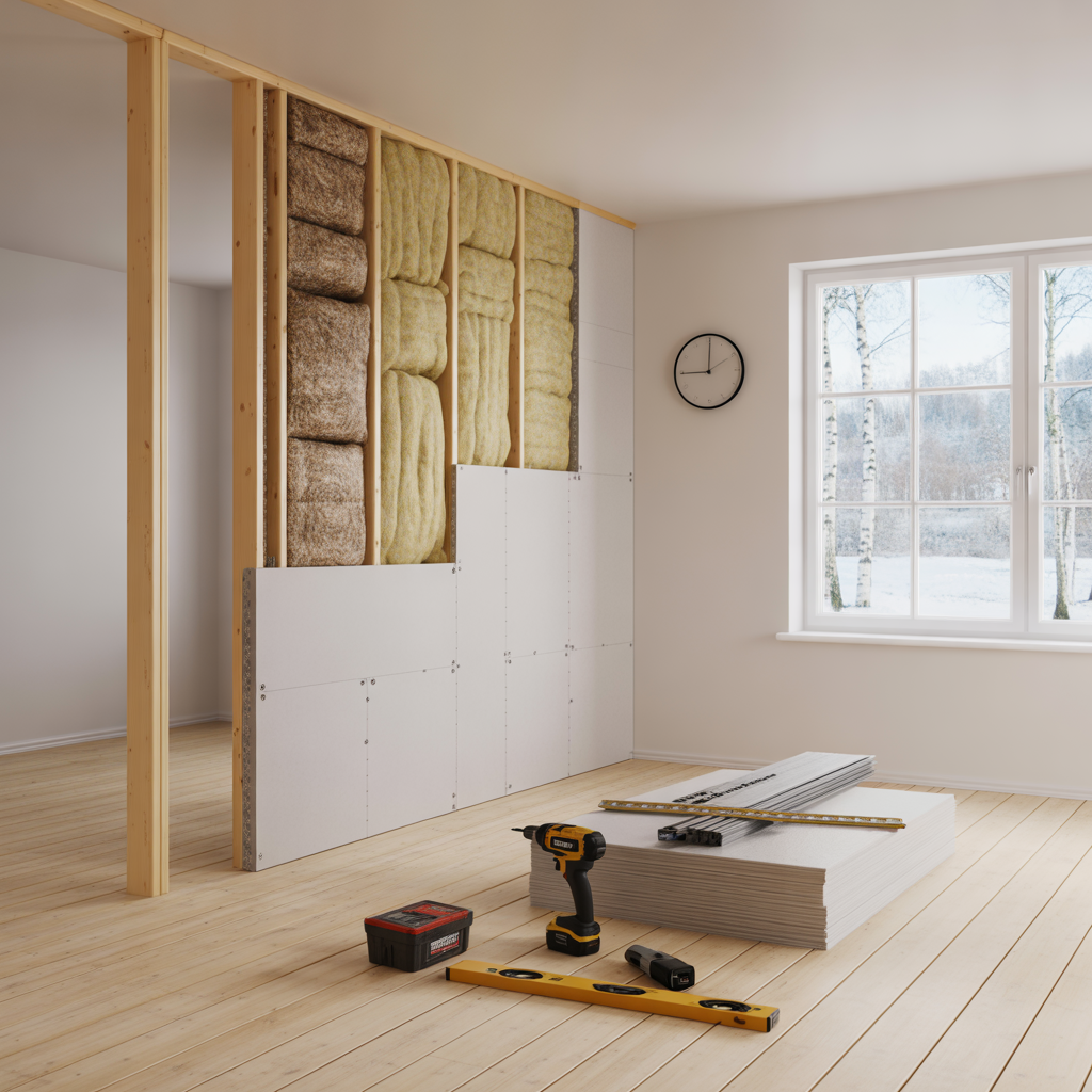 kostnad for att bygga innervagg material arbete tid